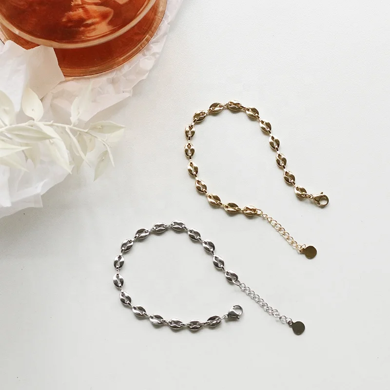 

Hot Sales Luxury Women Bracelet Simple Charm Bracelet 18k Gold Coffee Bean Chains Bracelet, Gold, rose gold, silver
