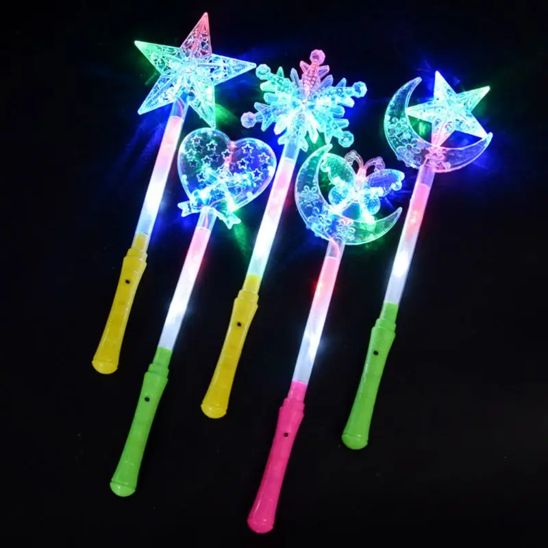 

Hot Selling Girl Princess Children Love Heart Snowflake Led Flashing Light Up Star Wand Toys Led Magic Wand for Kids