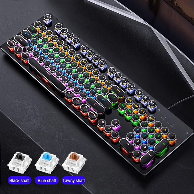 

New Fashion 104 key RGB Backlit Mechanical Gaming Keyboard Blue Black Brown Axis Ergonomic LED Multi-functional wired Keyboard, Black white