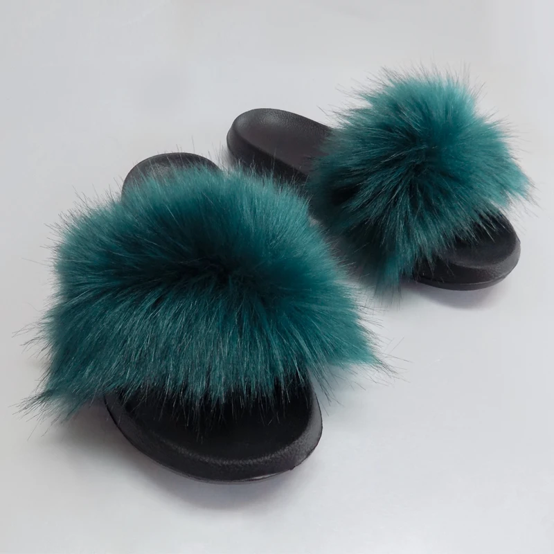 

Wholesale Custom Hot Fashion Fur Slide Slipper Soft Faux Fox Fur Slipper For Women Outdoor Indoor Designer Slippers Sandal, 18colors
