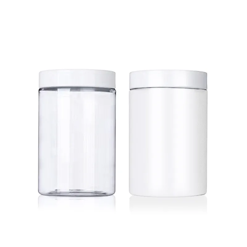 

Hot Sale Empty 300ml Cookie Jar Food Grade Clear White PET Plastic Jars with PP Lids