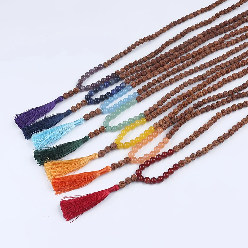 

Rudraksha beads tassel necklace 108 Mala Beads jewelry set, Multicolor