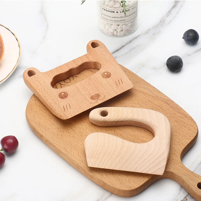 

PUSELIFE Ready to Ship Safe Kitchen Tools Wooden Knife for Kids Cutting Vegetables Fruits Kid Wood Kids Knife