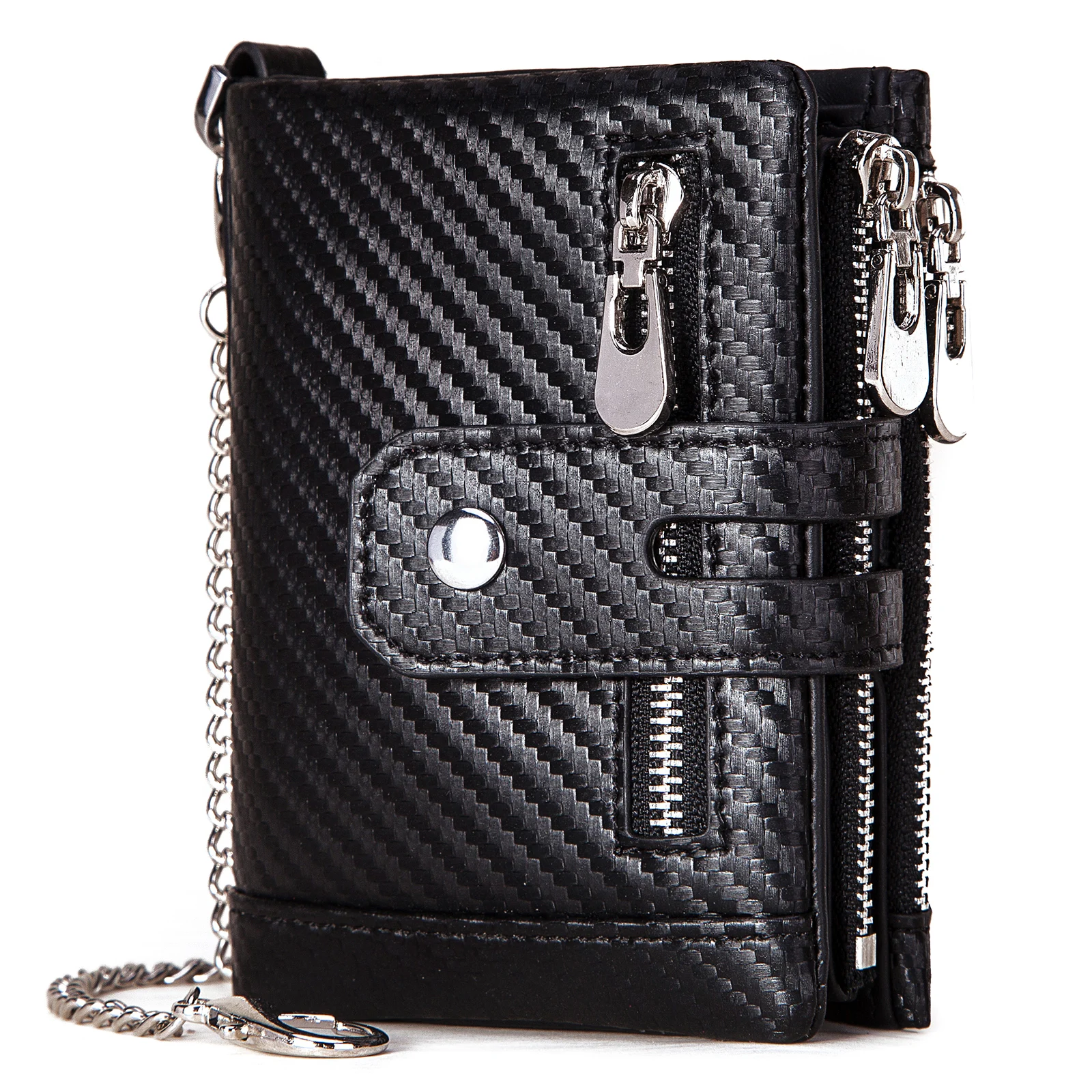 

HUMERPAUL Hot Sale Custom luxury Men Wallet keychain Cowhide Zipper Pocket Bifold Rfid carbon fiber wallet