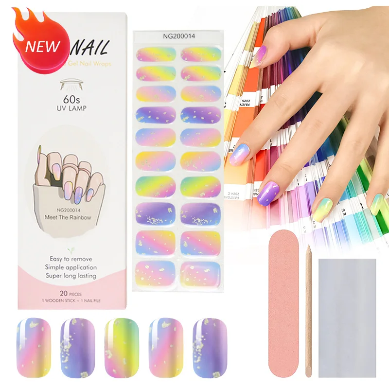 

Huizi factory supplier New Gel Nail Stickers Self Adhesive semi cured Gel nail polish strips