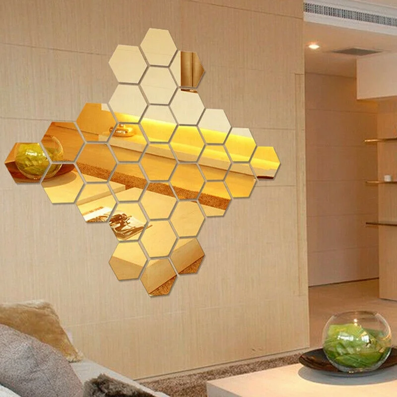 

12Pcs 3D Hexagon Acrylic Mirror Wall Stickers DIY Art Home Decor Living Room Decorative Tile Stickers Room Accessori