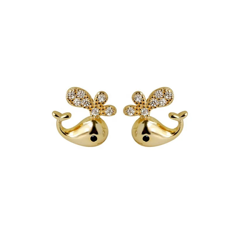 

HYH woman funky gold whale animal stud earrings, Optional