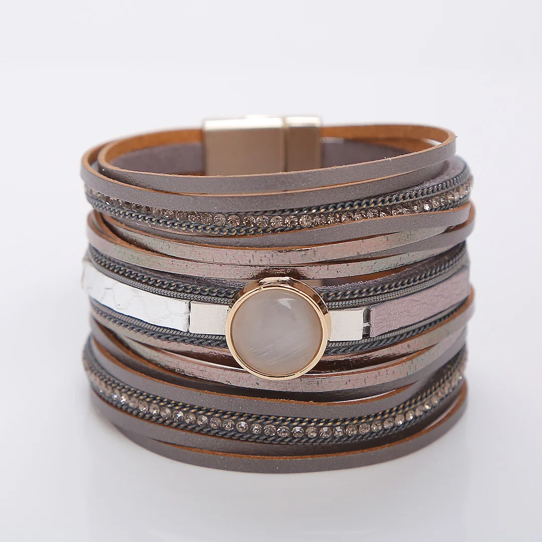 

2021 Sailing Jewelry Opal Multilayer Bracelet Multilayer Magnet Clasp Bracelet Leather Wrap Magnet Clasp Bracelet