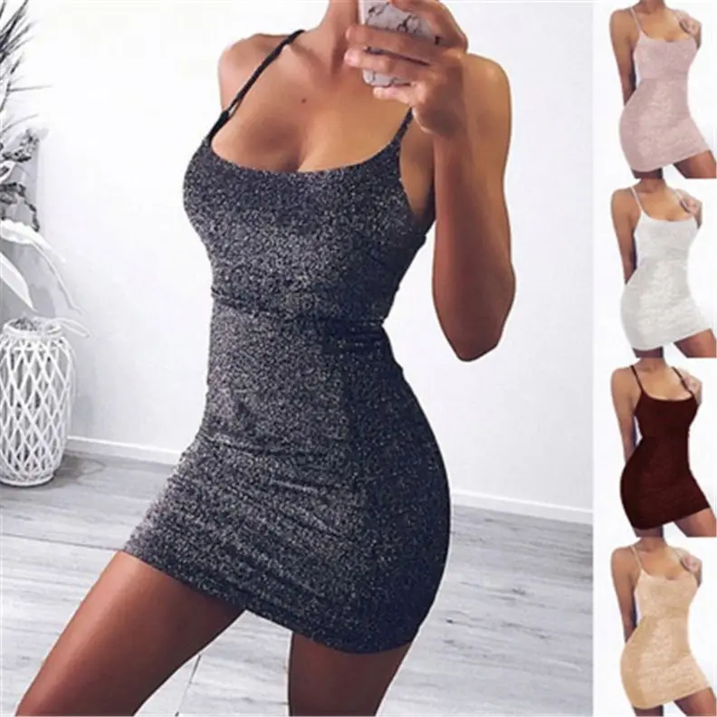 

New Arrivals Women Sleeveless Lace-Up Slim Bright Silk Dress, Picture