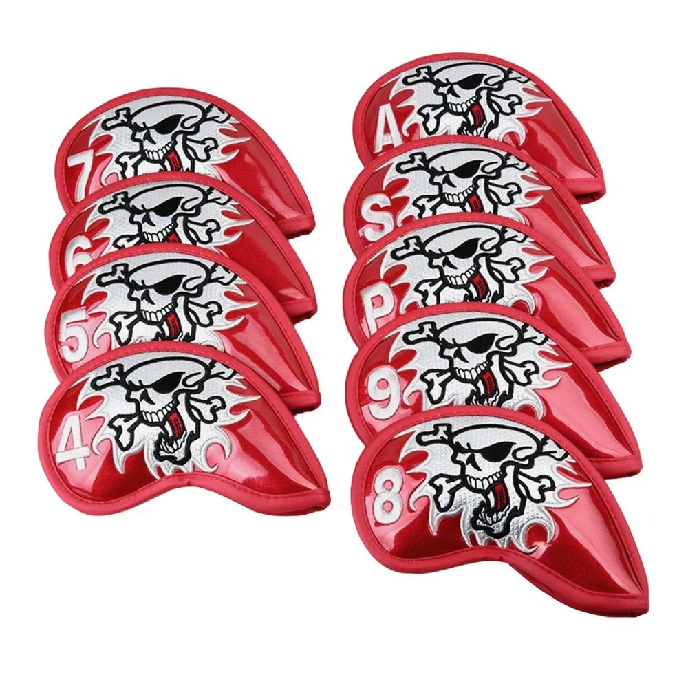 
9PCS/Set Skull Golf Iron Head Cover Iron Cover 4 5 6 7 8 9 P S A for Golf Irons Club Red Black Blue White 