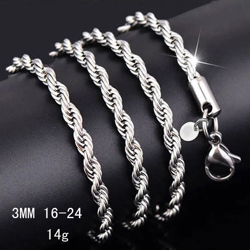 

HongTong Hip Hop Women Men Stainless Steel Necklace Jewelry Cuba Link Twist Rope Chain Necklace, As picture