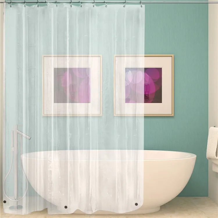 

Transparent frosting wholesale PEVA Bathroom Shower Curtain With Plastic Hooks