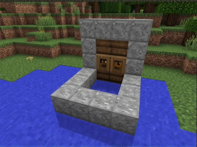 Minecraft trapdoor placed over water source block