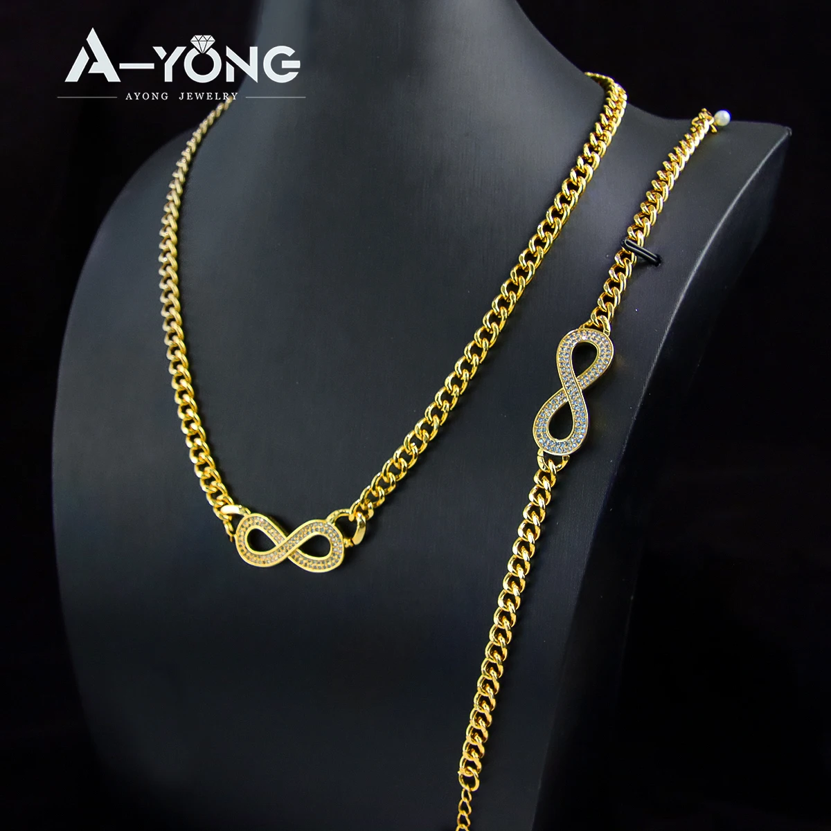 

Simple Design Cuban Link Jewelry Sets Infinity Necklace Bracelet Jewelry Gold Plated Sets