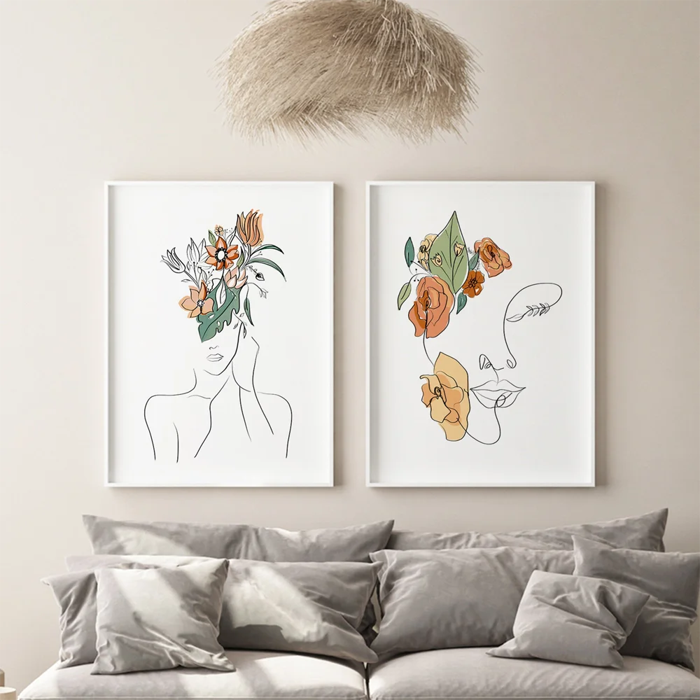 

Modern Abstract Figure Line Picture Nordic Canvas Painting Wall Art Color Leaves Poster and Print for Living Room Home Decor