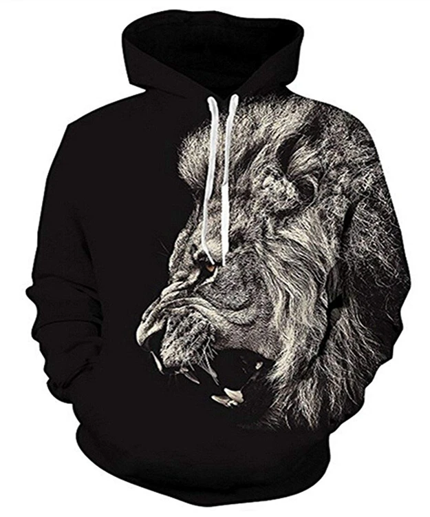 

winter warm polyester long sleeve 3d lion pattern premium hoody design your own brand men sweaters hoodies, Customized color