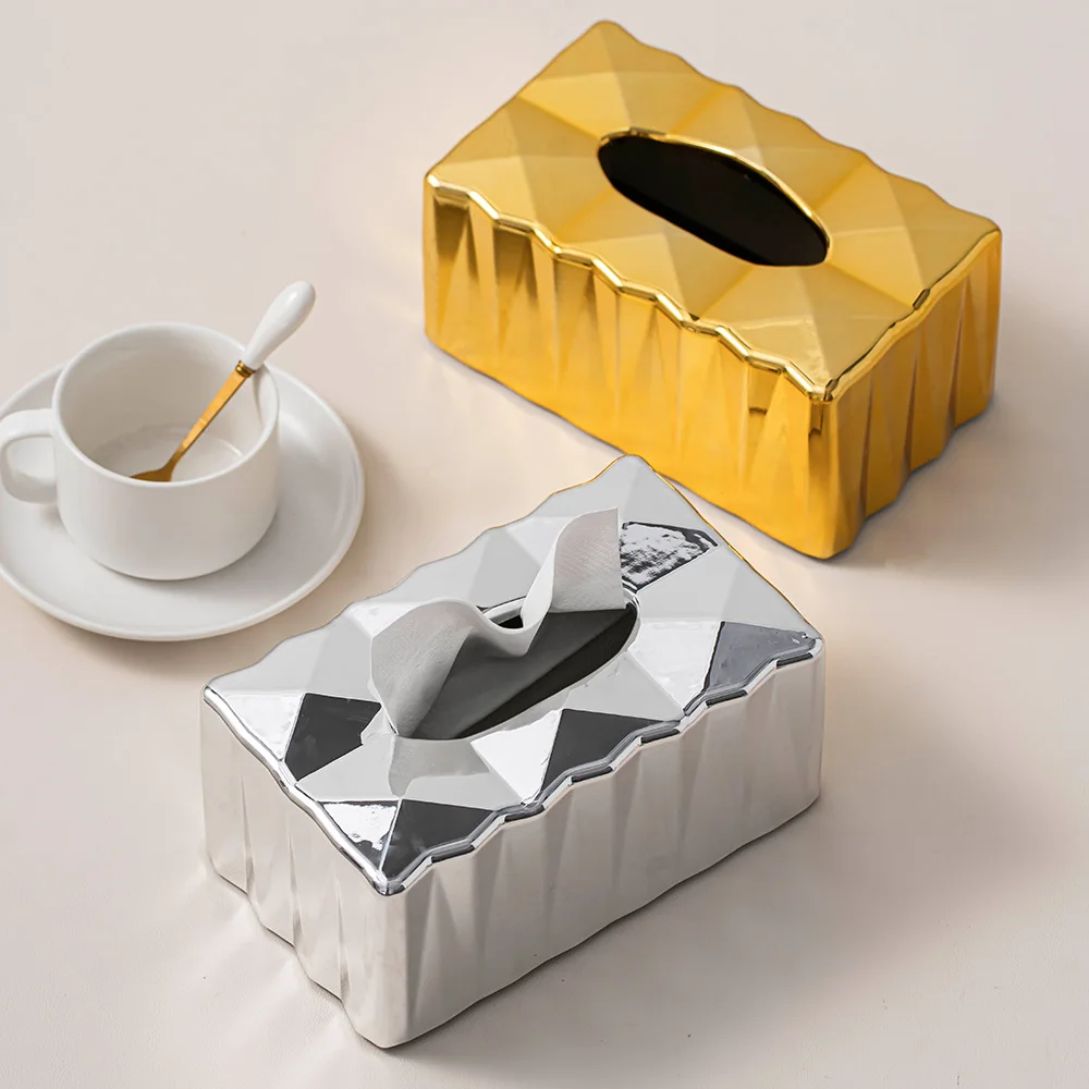 

Modern household items toilet paper holder napkin box electroplating diamond plastic tissue box
