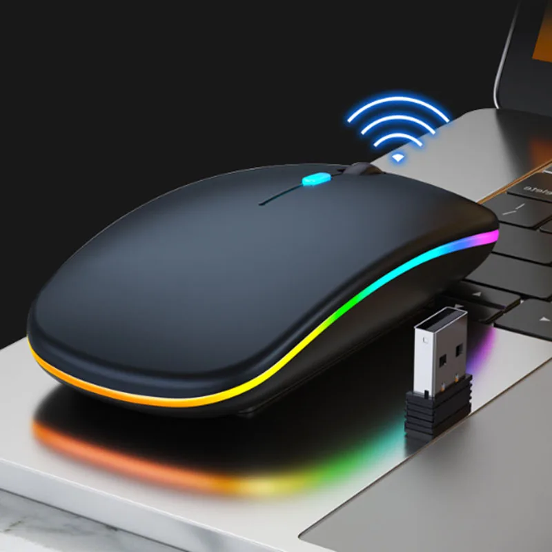 

New Ultra-thin Mini A2 Wireless Mouse Silent Mute Rechargeable Led Colorful Lights Computer Mouse