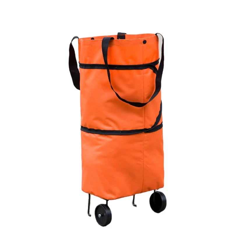 

custom 600D Oxford orange polyester Foldable tote grocery trolly shopping bag