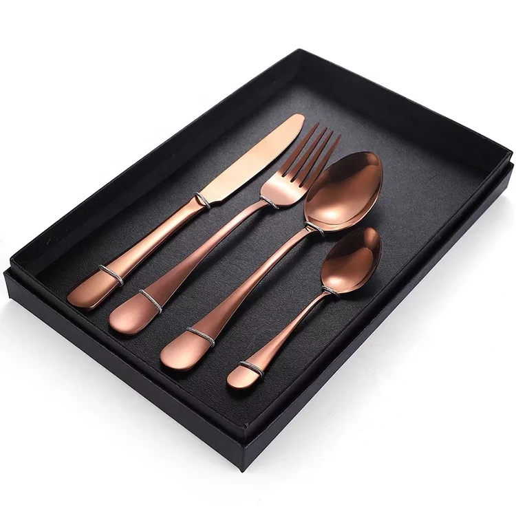 

Luxury Gift Set Service 4 Silverware Matte Rose Gold Cutlery Flatware Sets, Silver/rose gold/gold/black