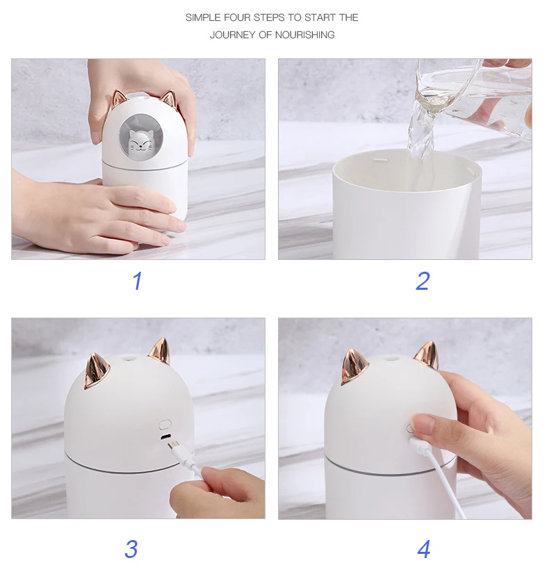 Handheld night light mute car office USB air purifier ultrasonic humidifier diffuser