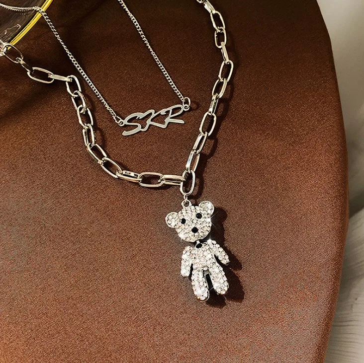 

2020 shiny rhinestone wholesale bear necklace crystal