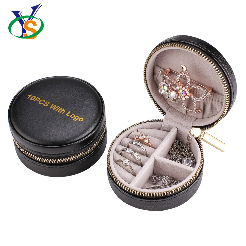 

China custom pu jewelry case round shape jewelry box leather round travel jewelry box, Pink/black/rose red/beige