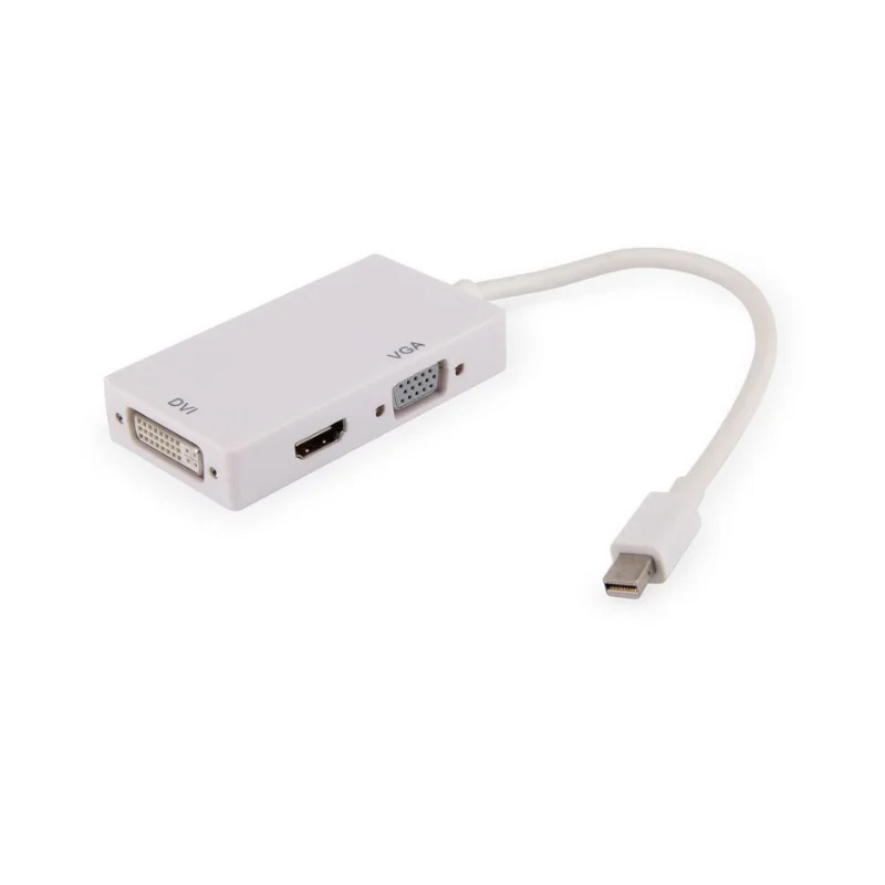 

3 In 1 Mini DP Display Port to HD VGA DVI converter adapter For Mac Support 1080P, White