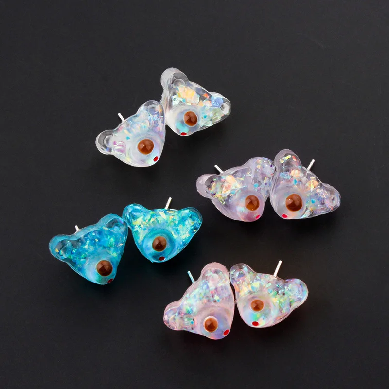 

OUYE 2021 new girl cute shell color change bear girl girlfriend friendship resin acrylic plastic earrings wholesale jewelry, Golden/silver