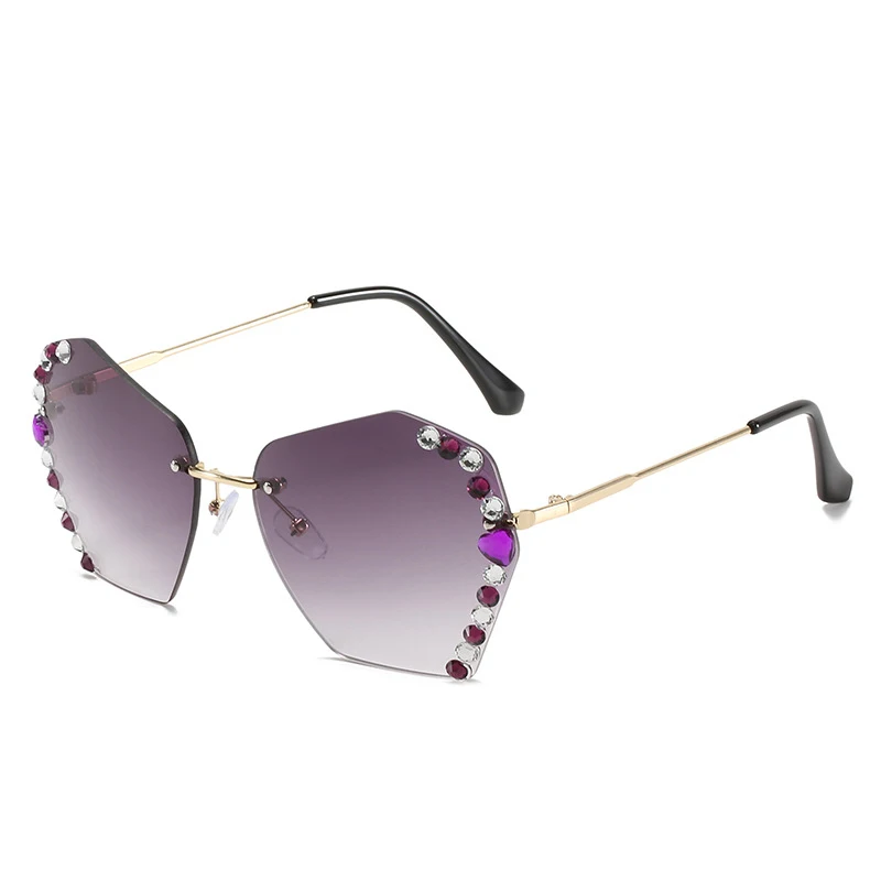 

2021 New Fashion Diamond Oversized Vintage Shades Polygon Rimless Women Female Lady Metal Designer Sunglasses oculos de sol, Any colors is available