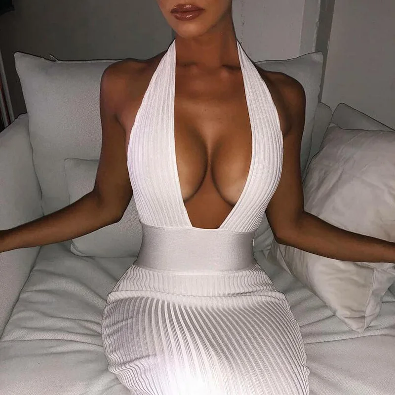 

Sexy slim dress with fishtail neck and deep v-neck neck and fashion tight back hollow dress, Pic