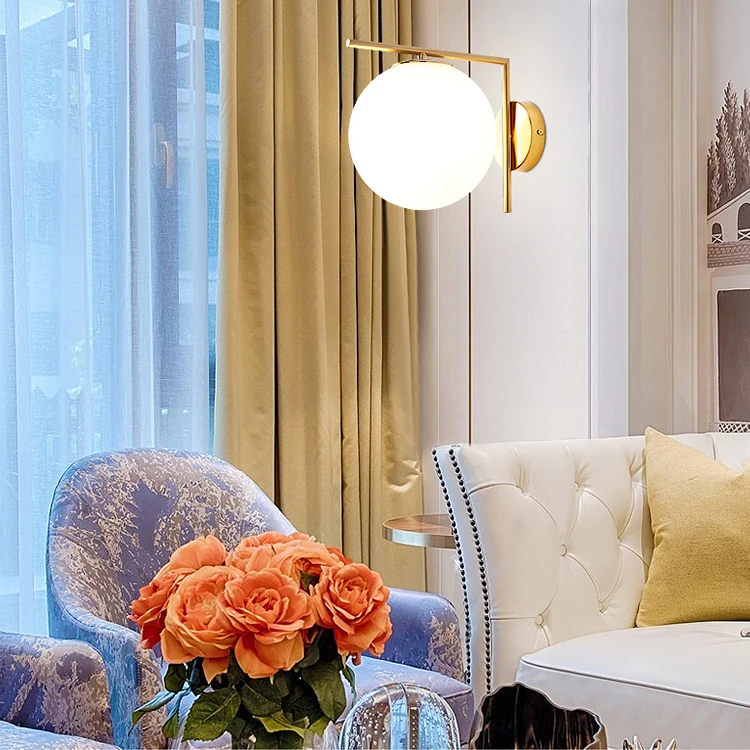 Modern decorative gold glass ball luxury E27 wall sconce bedroom wall lamp