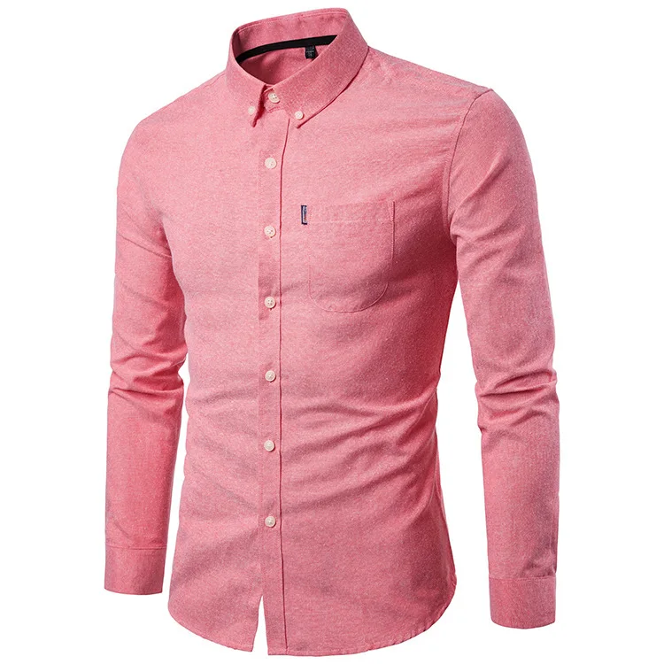 

Cross border Autumn new men's Oxford Woven Slim Solid Color Shirt Men's shirt Long sleeve Shirt for Men