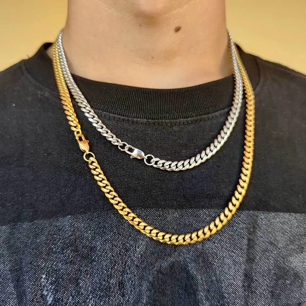 

Hip Hop Cuban link chain jewelry 316L No Fade 6mm 18k gold stainless steel miami cuban necklace for men