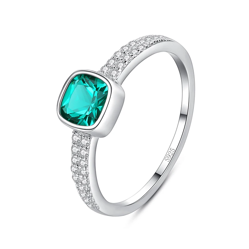 

CZCITY S925 Sterling Silver Emerald Green Vintage Ring Gemstone Zircon Paving Setting Rings Women