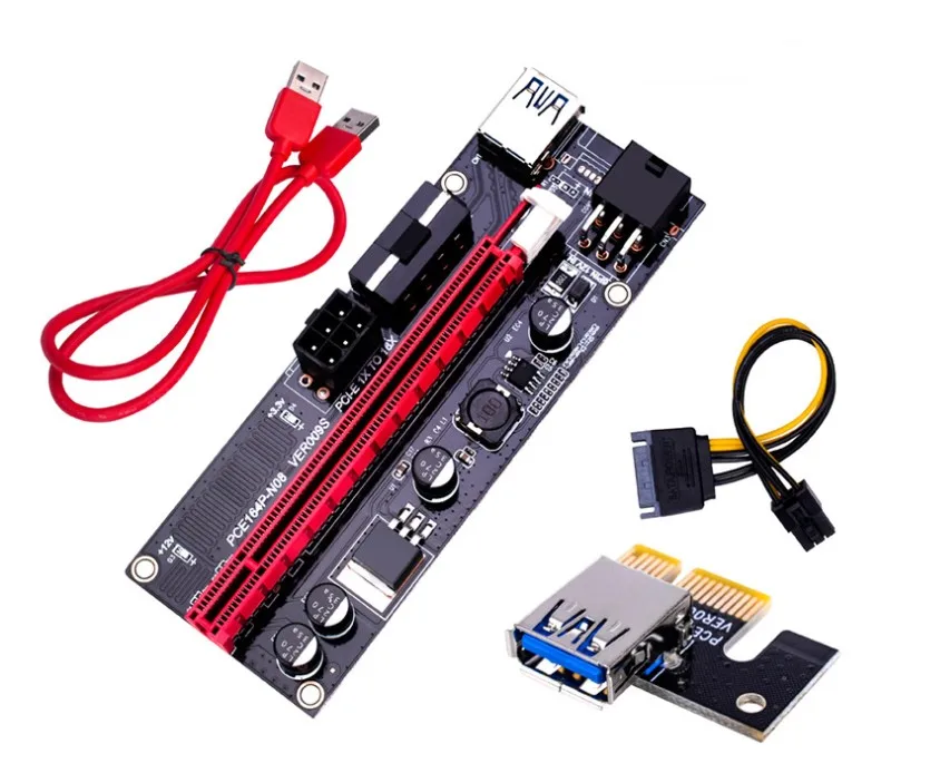 

Factory price Black VER 009S PCI-E 1X To 16X Riser Card USB3.0 Cable SATA 6Pin to 15Pin for ETH Bitcoin Mining, Blue