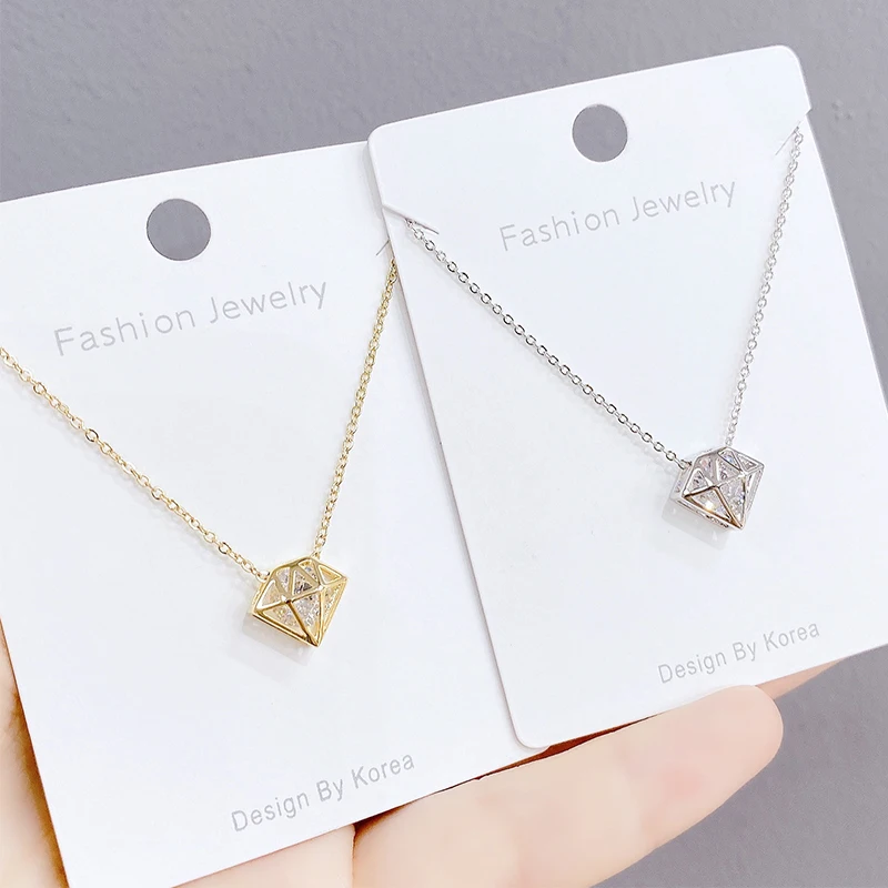 

XL61283 Fashion dainty gold plated women jewelry diamond shaped pendant necklace