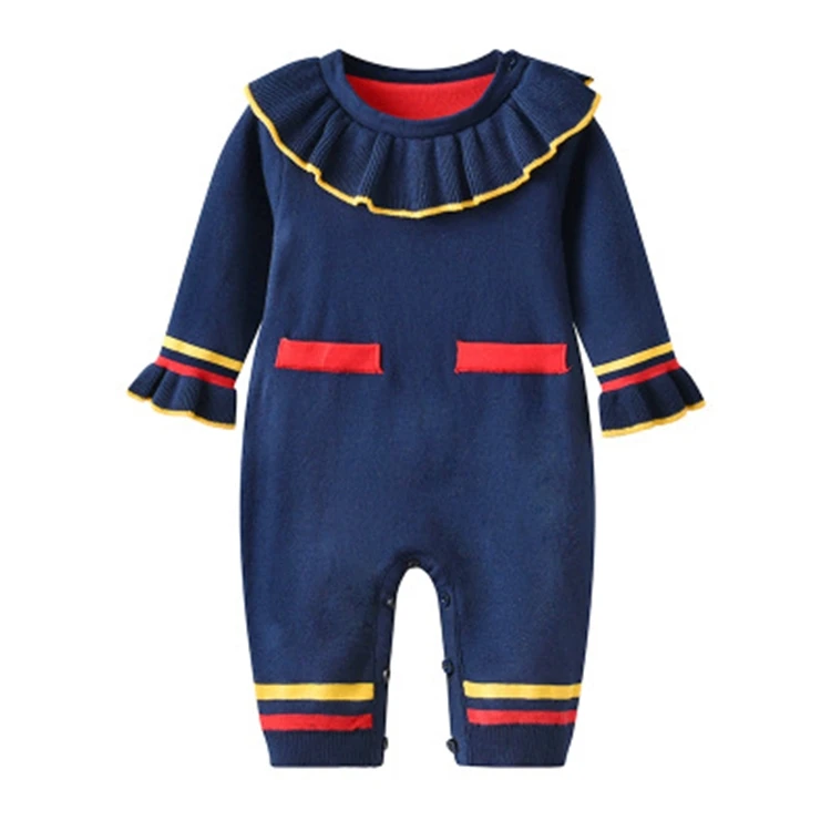 

New Desgin Wholesale Baby Clothes Pure Color Ruffle Long Sleeve Baby Romper floral romper wholesale, Picture