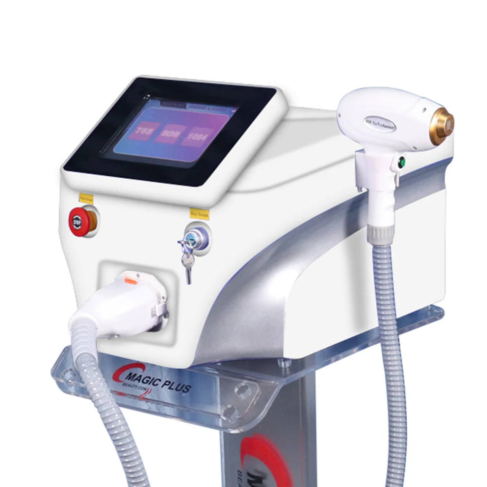 

2019 3 Wave Length 755nm+808nm+1064nm Triple Wavelengths Diode Laser Hair Removal Machine For Spa, Purple white blue