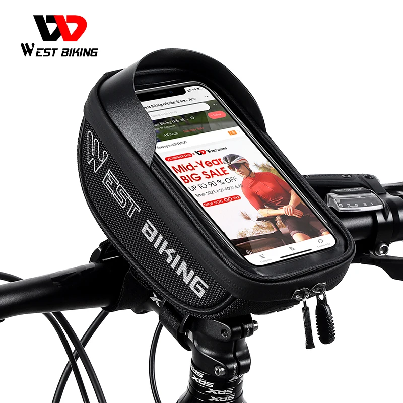 

WESTBIKING New Waterproof Touch Screen Cycling Top Front Tube bag MTB Road Bicycle Panniers Touch Screen Bicycle bike Phone Bag, Black