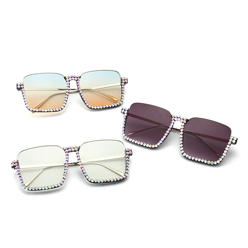 

High quality oversized Square sunglasses fashion crystal bedazzled teenagers sunglasses