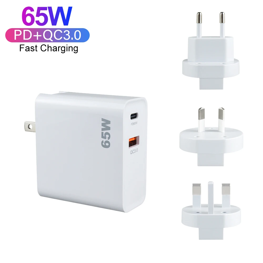 

65W GAN PD Charger Dual Ports PD3.0 USB C Power Adapter Type C Wall Charger For Mobile Phone Laptop Tablet