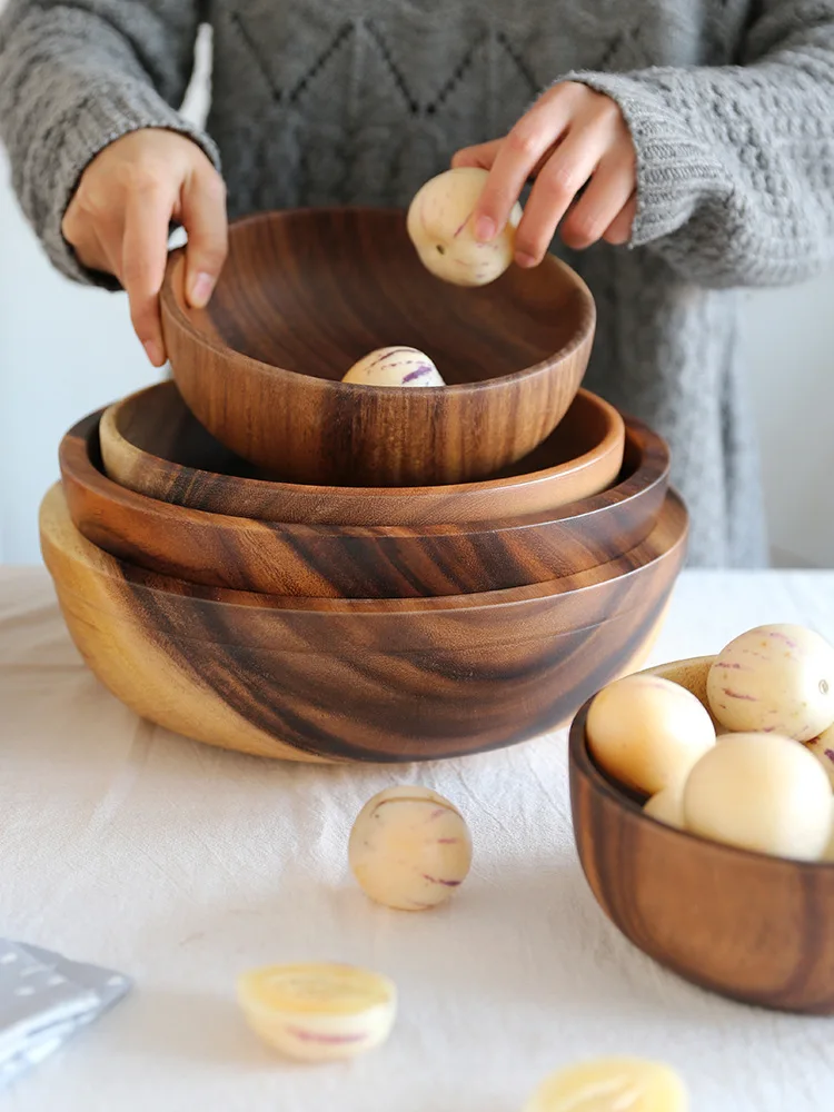 Large Salad Bowl, Wooden Bowl, Handmade Acacia Wood Big Bowl for