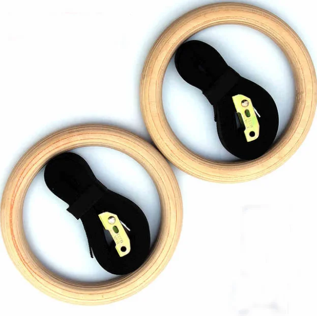 

Fitness equipment body building adjustable wooden gymnastic ring high-intensity fitness ring, Black/white