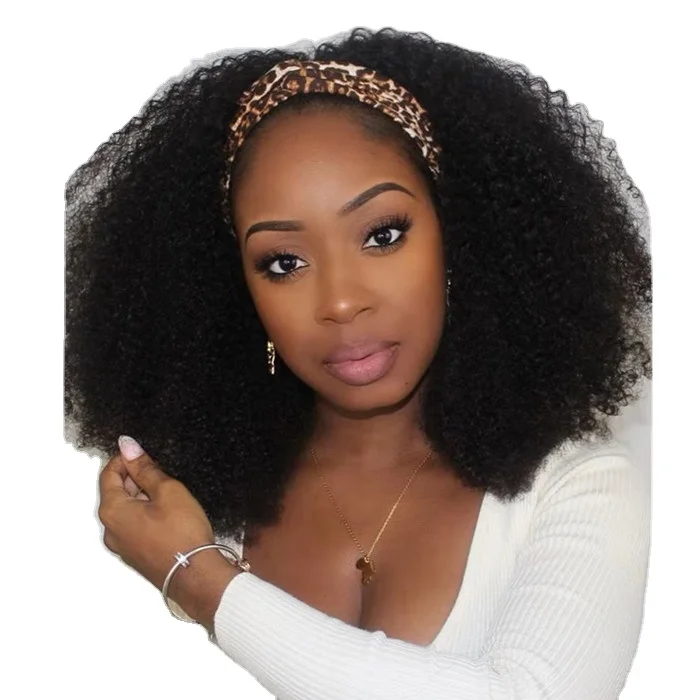 

Jerry curl Headband Wig Human Hair Wigs Brazilian Remy Hair afro 130% cheap Glueless Wig for Women