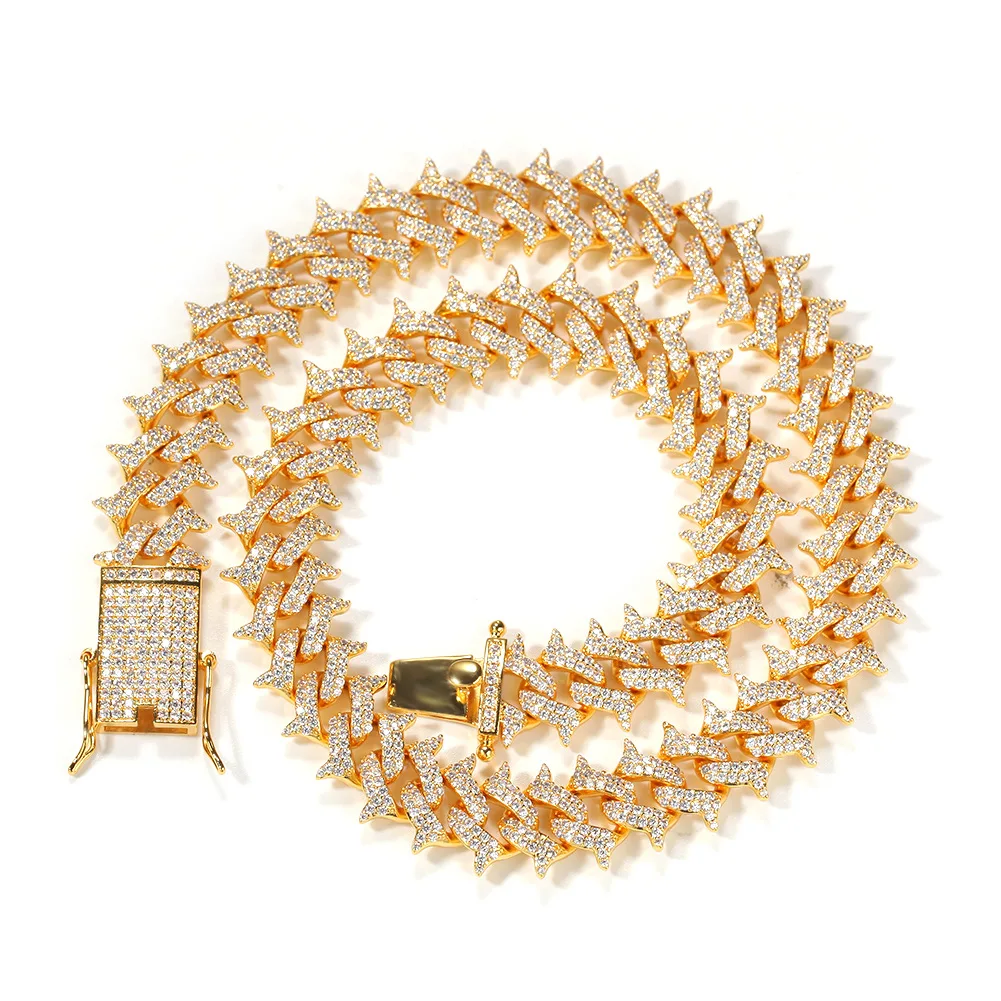 

16mm barb thorn CUBAN CHAIN hip hop men's exaggerated personality full Zircon Bracelet Necklace