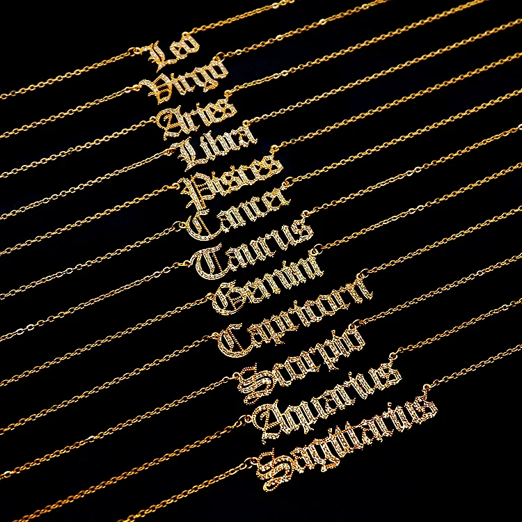 

gold plated white diamond stainless steel zodiac necklace