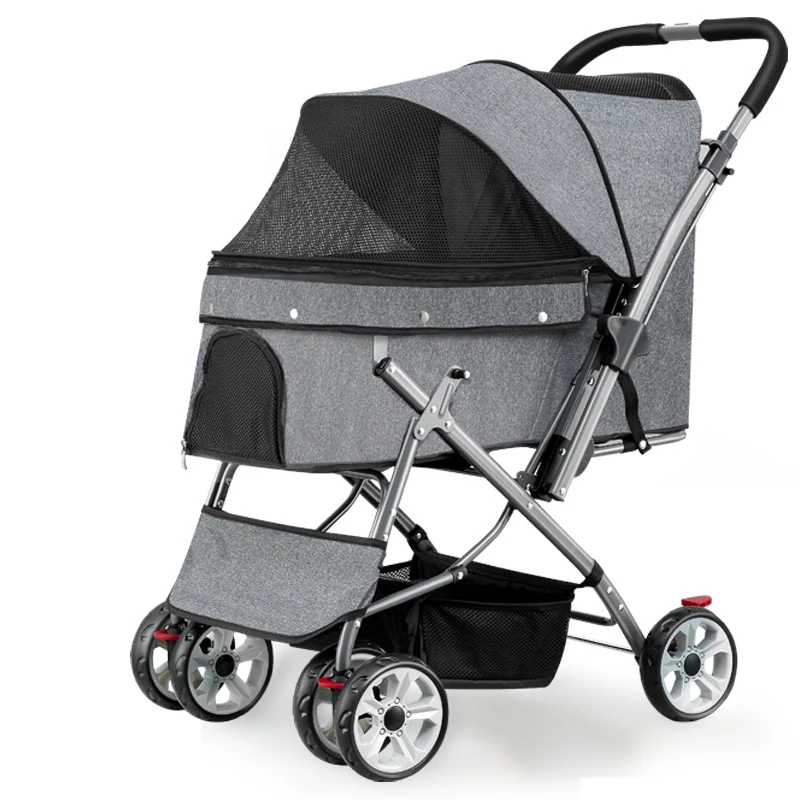 

Zipperless Entry Easy One-Hand Fold Small Dogs Foldable Pet Strollers, Grey
