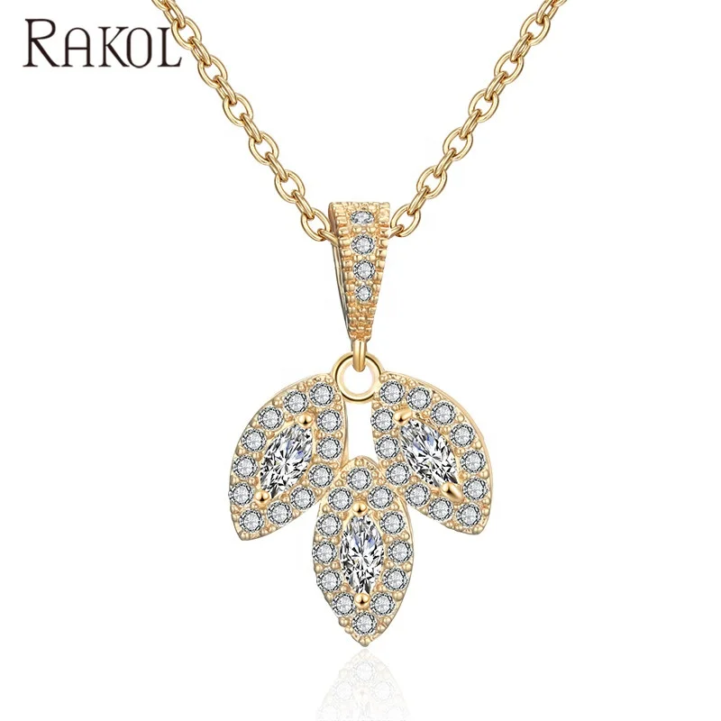 

RAKOL NP2121 Hot sale Zircon pendent necklace 2021 micro full diamond leaf pendent necklace jewelry, Picture shows