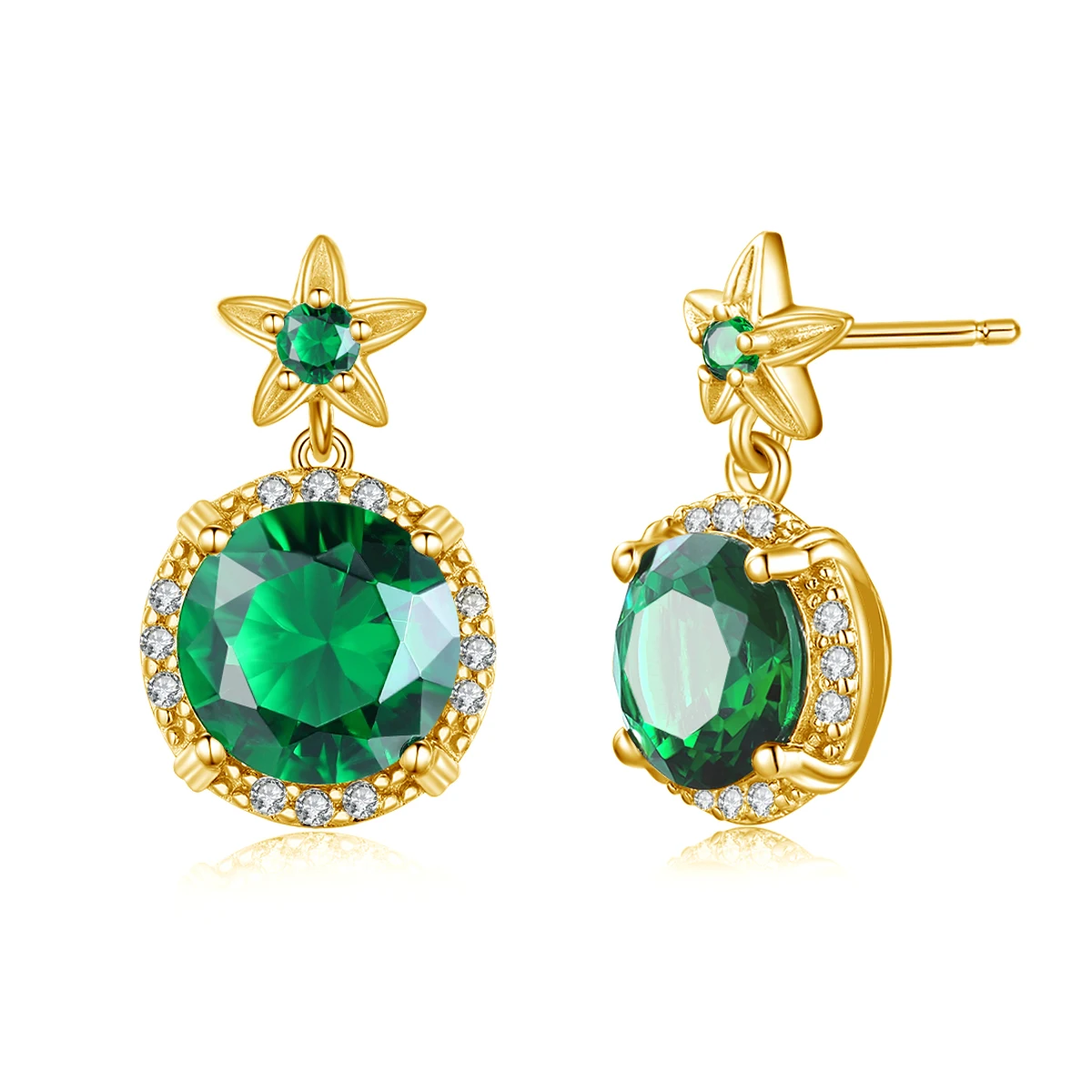 

SZJINAO 24K Gold Plated Studded Earrings Emerald Gemstones Drop Sterling Silver Earrings Wholesale Wedding Fine Jewels